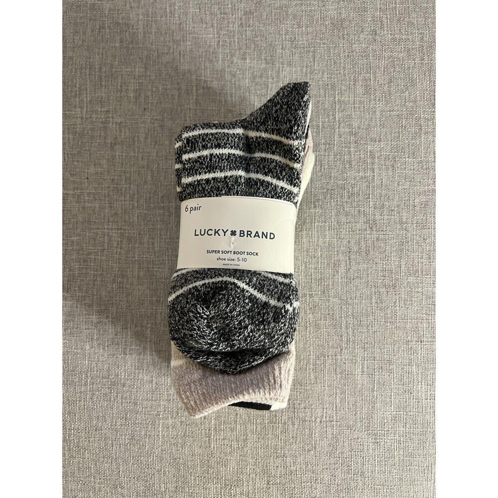 Lucky Brand, Ladies' Boot Crew Stretch Sock, 6-pair- Size 5-10 -Ladies